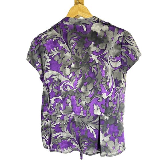 Classiques Entier Purple Grey 100% Silk Shirt Short Sleeve Ruffles Womans XS GUC - Picture 2 of 15